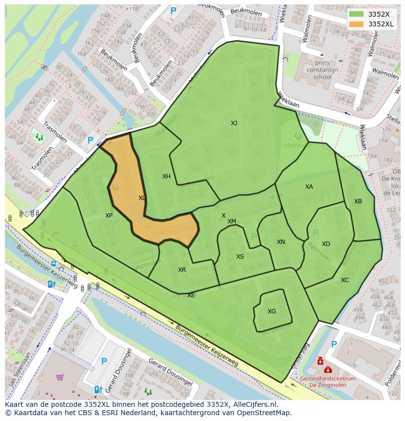 Afbeelding van het postcodegebied 3352 XL op de kaart.