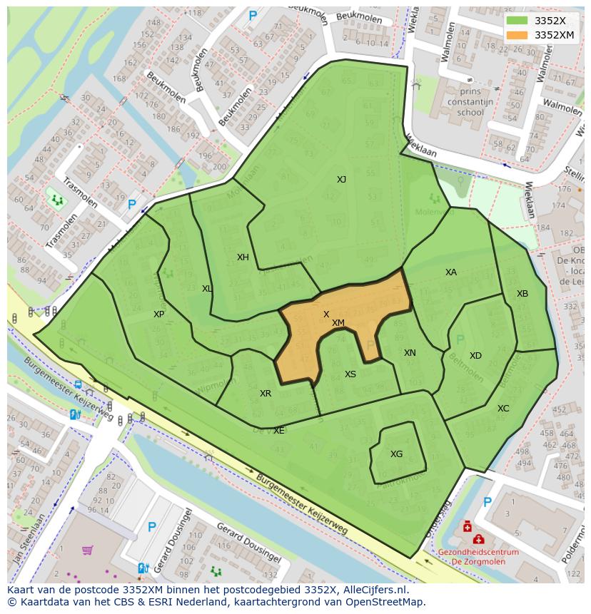 Afbeelding van het postcodegebied 3352 XM op de kaart.