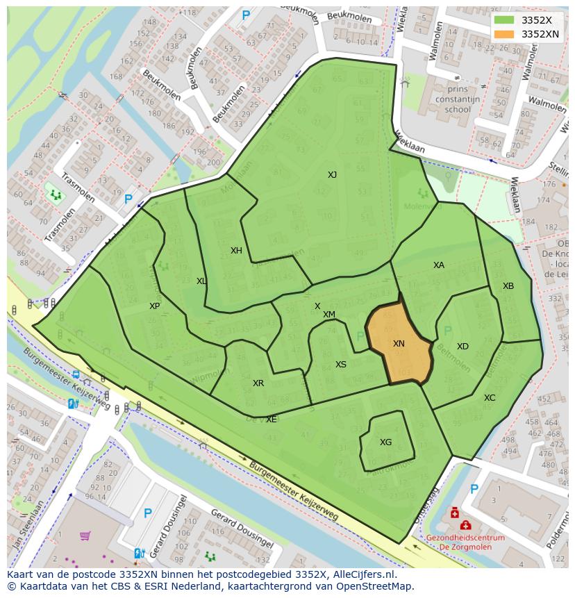 Afbeelding van het postcodegebied 3352 XN op de kaart.