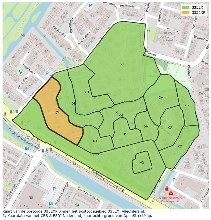 Afbeelding van het postcodegebied 3352 XP op de kaart.