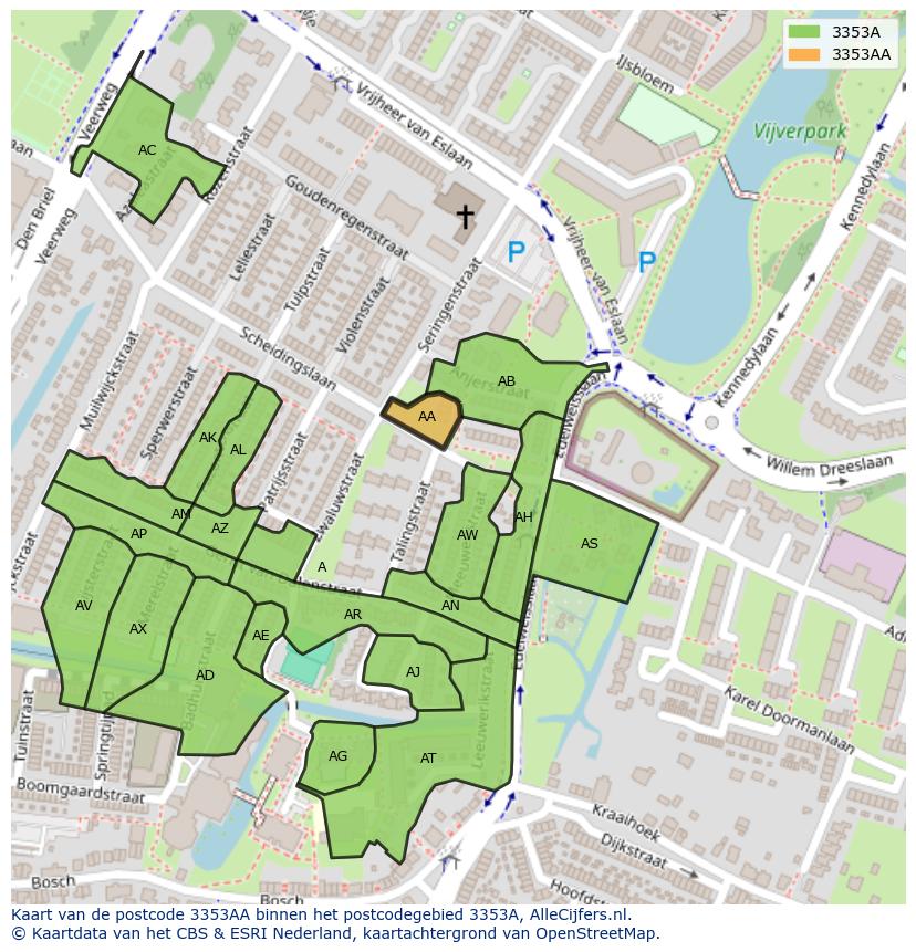 Afbeelding van het postcodegebied 3353 AA op de kaart.