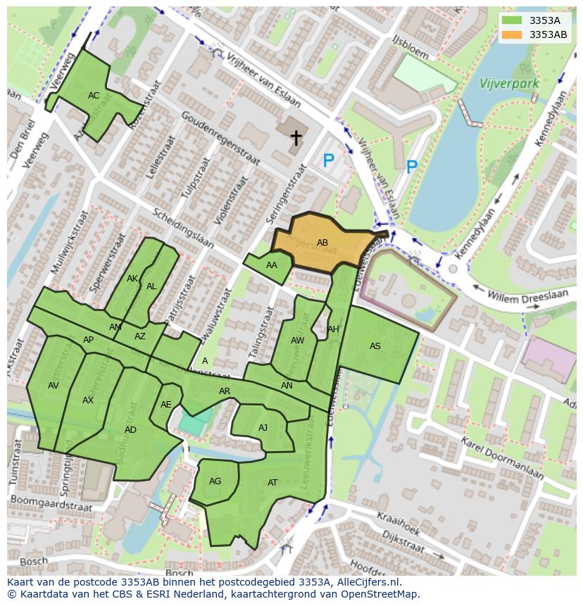 Afbeelding van het postcodegebied 3353 AB op de kaart.