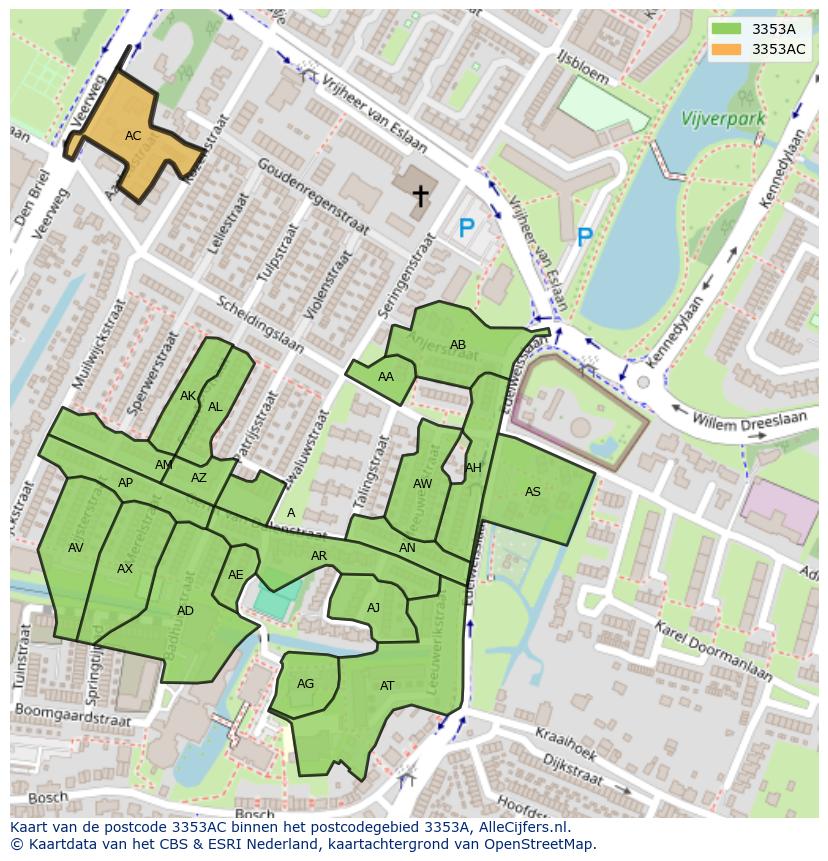 Afbeelding van het postcodegebied 3353 AC op de kaart.