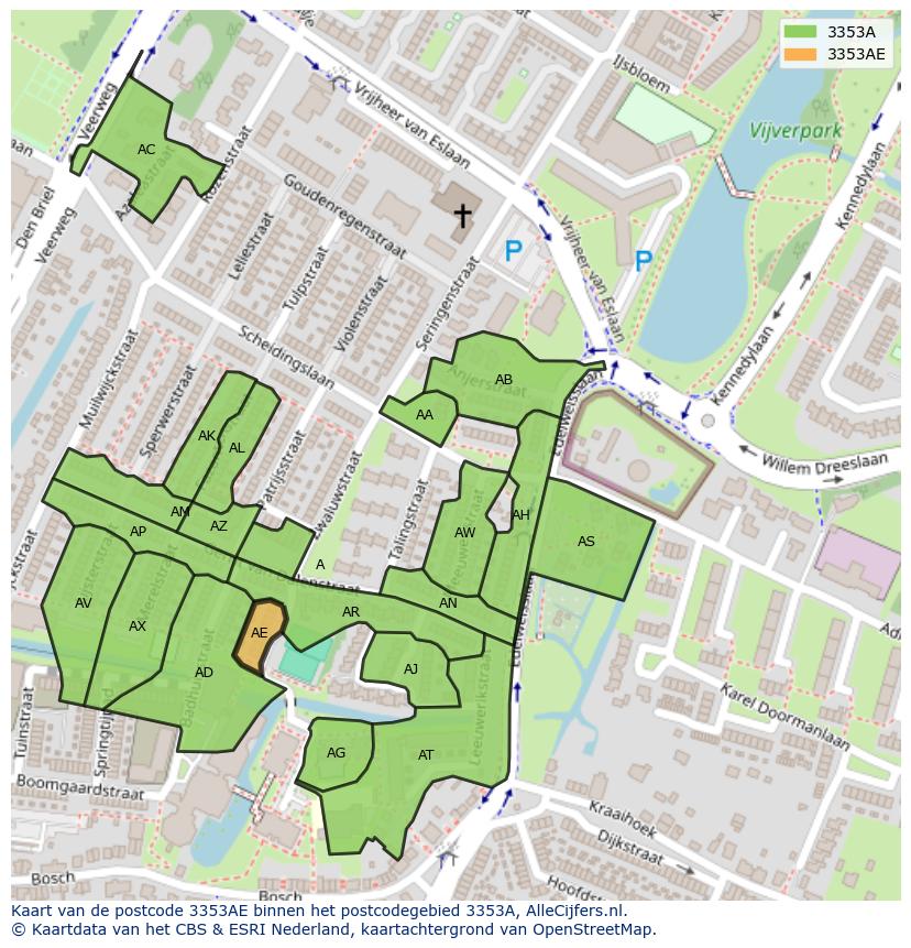 Afbeelding van het postcodegebied 3353 AE op de kaart.