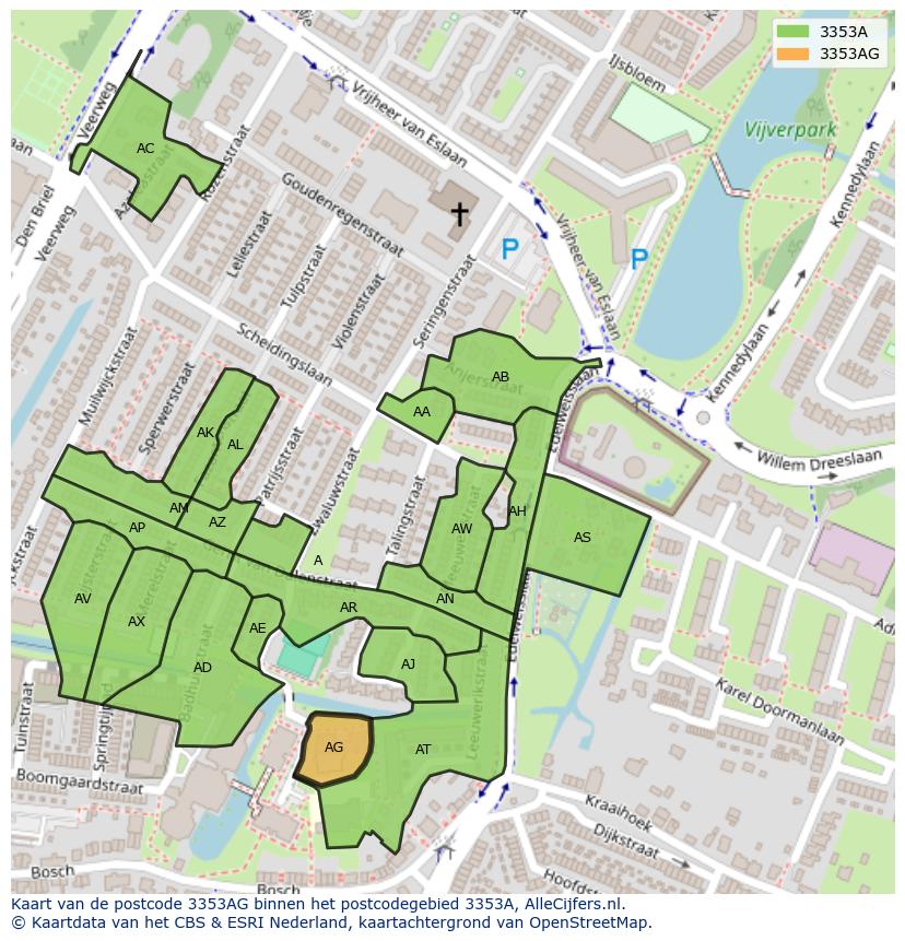 Afbeelding van het postcodegebied 3353 AG op de kaart.