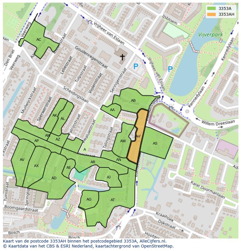 Afbeelding van het postcodegebied 3353 AH op de kaart.