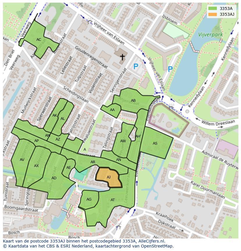 Afbeelding van het postcodegebied 3353 AJ op de kaart.