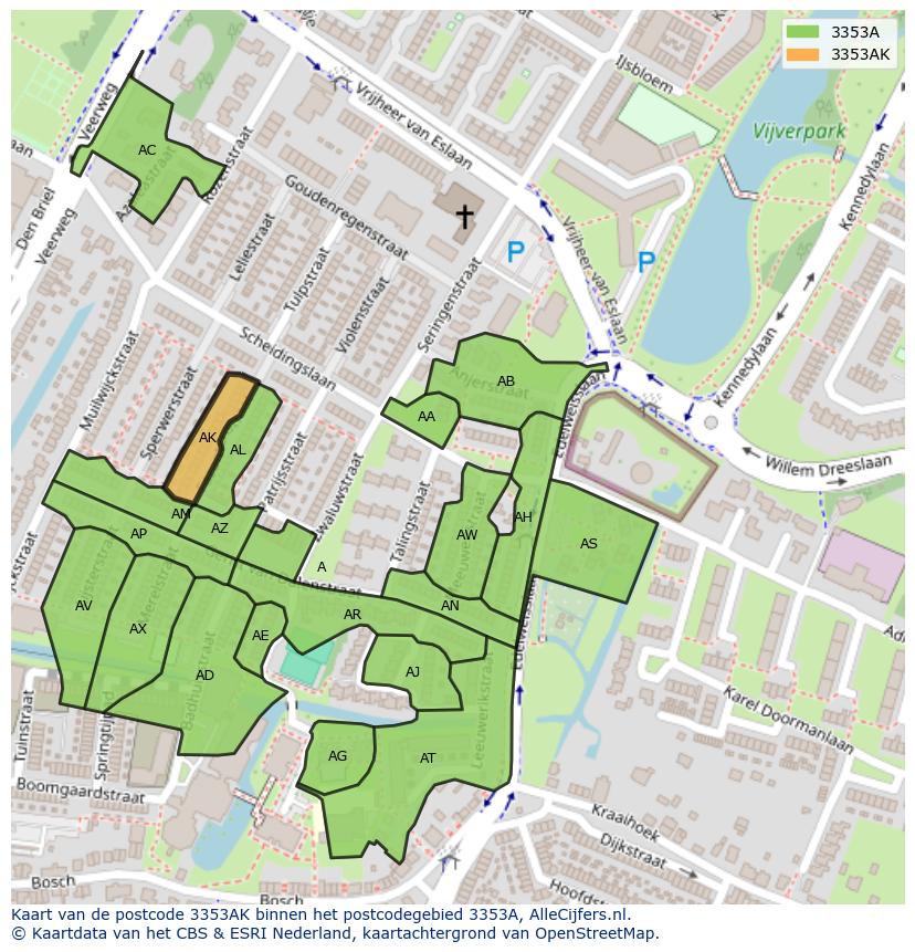 Afbeelding van het postcodegebied 3353 AK op de kaart.