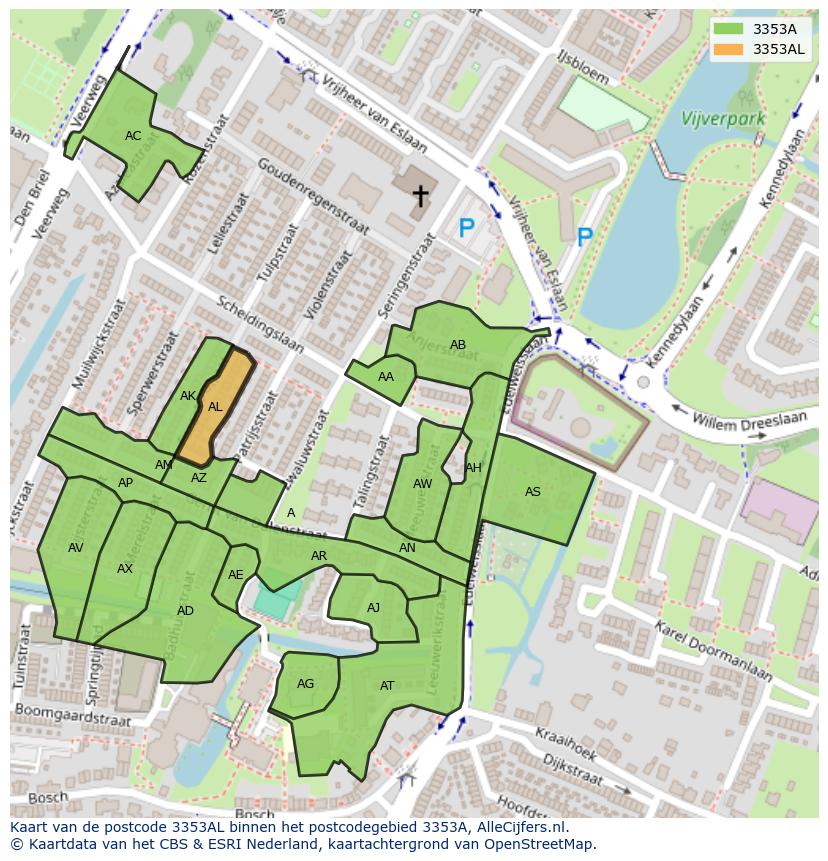 Afbeelding van het postcodegebied 3353 AL op de kaart.