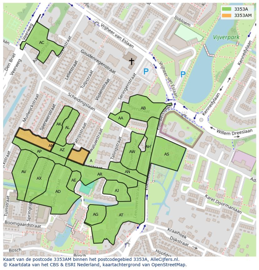 Afbeelding van het postcodegebied 3353 AM op de kaart.