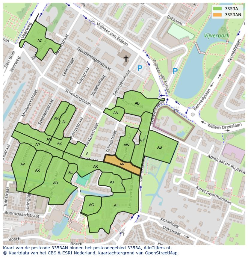 Afbeelding van het postcodegebied 3353 AN op de kaart.