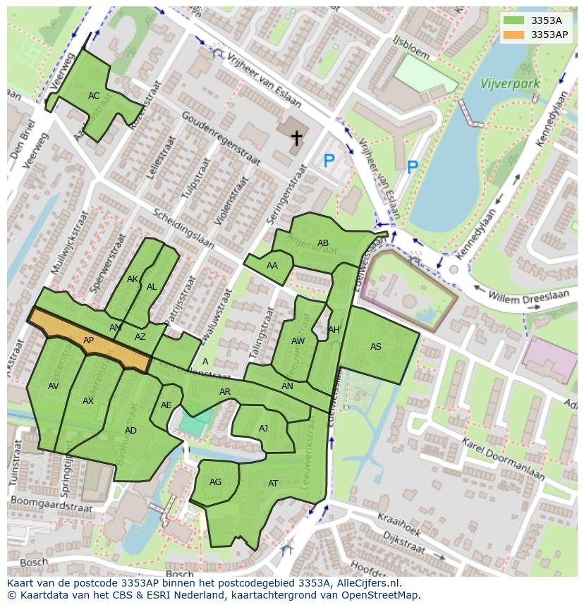 Afbeelding van het postcodegebied 3353 AP op de kaart.
