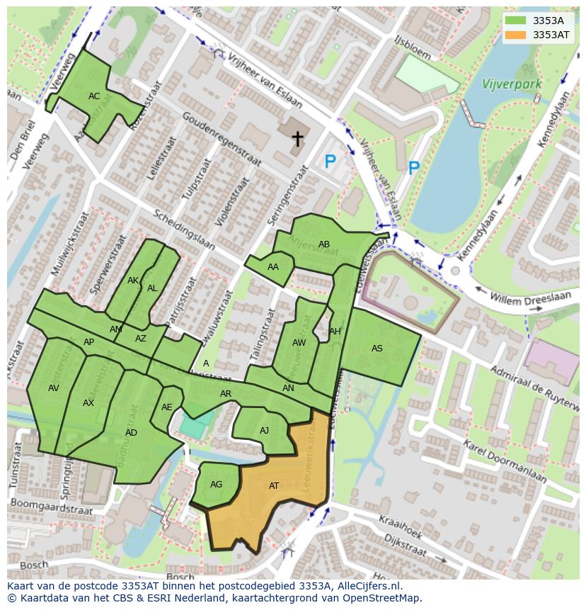 Afbeelding van het postcodegebied 3353 AT op de kaart.