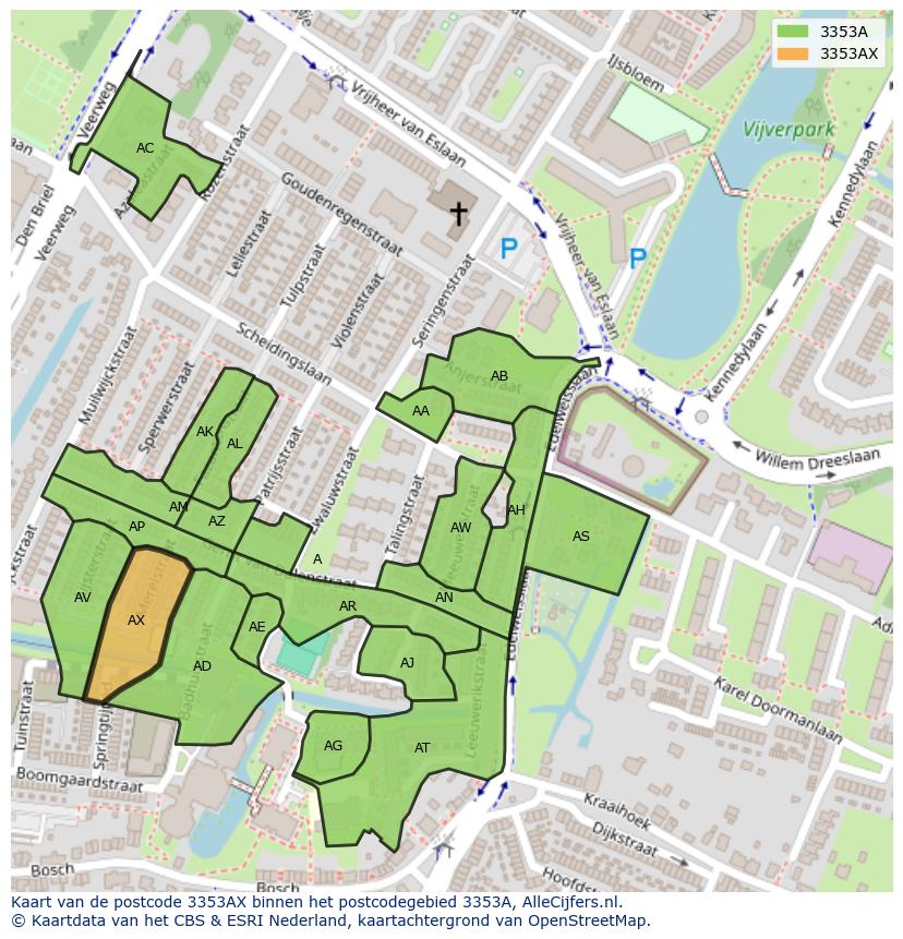 Afbeelding van het postcodegebied 3353 AX op de kaart.