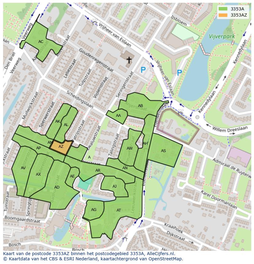 Afbeelding van het postcodegebied 3353 AZ op de kaart.