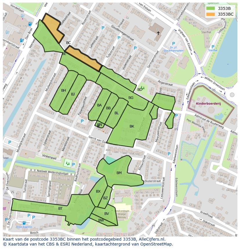 Afbeelding van het postcodegebied 3353 BC op de kaart.