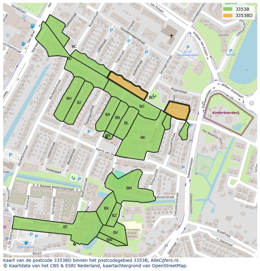 Afbeelding van het postcodegebied 3353 BD op de kaart.