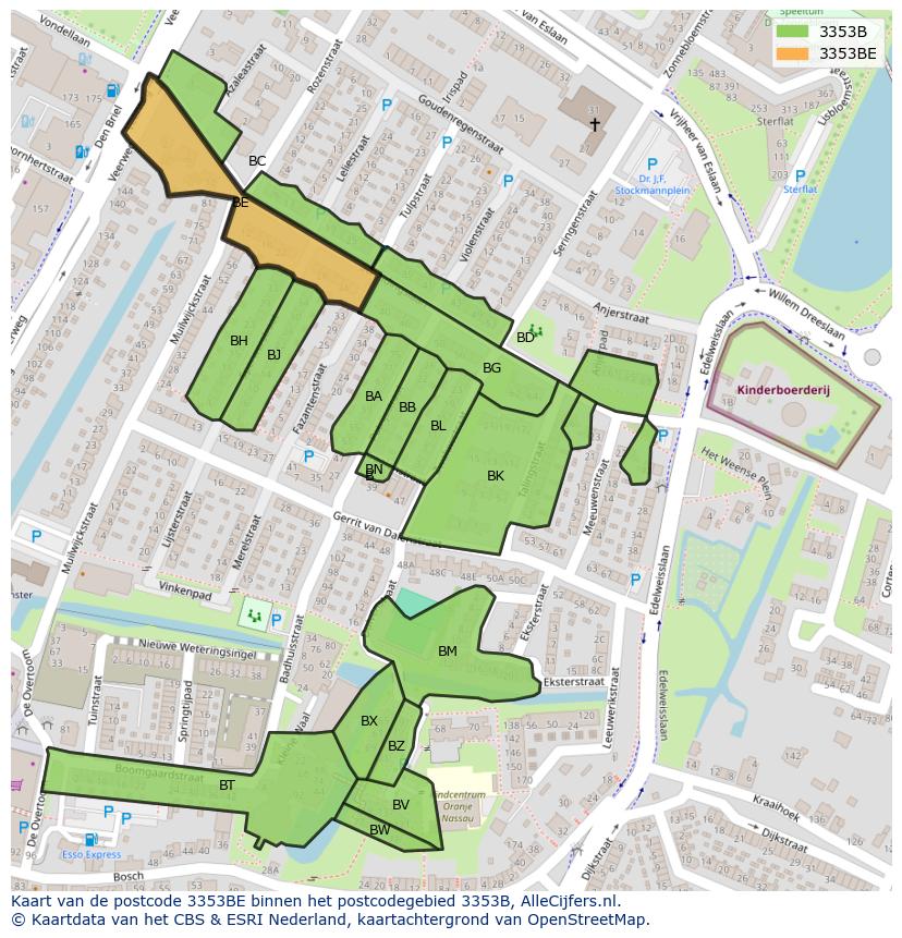 Afbeelding van het postcodegebied 3353 BE op de kaart.