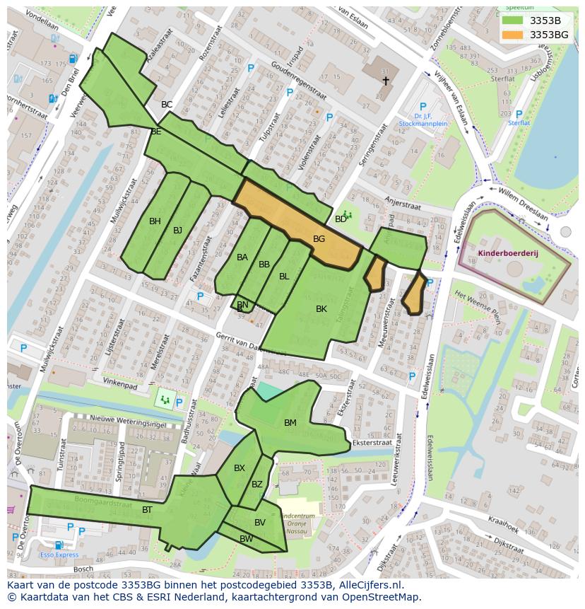 Afbeelding van het postcodegebied 3353 BG op de kaart.