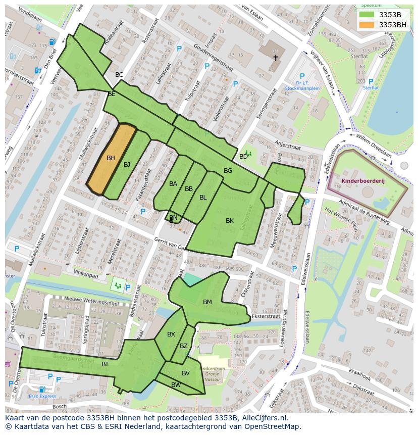 Afbeelding van het postcodegebied 3353 BH op de kaart.