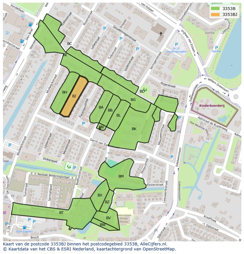 Afbeelding van het postcodegebied 3353 BJ op de kaart.