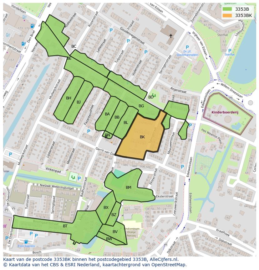 Afbeelding van het postcodegebied 3353 BK op de kaart.