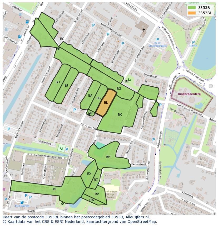 Afbeelding van het postcodegebied 3353 BL op de kaart.