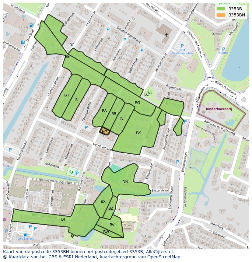Afbeelding van het postcodegebied 3353 BN op de kaart.