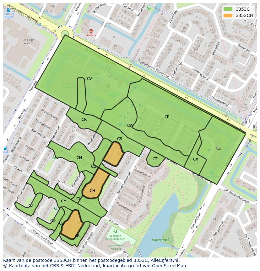 Afbeelding van het postcodegebied 3353 CH op de kaart.