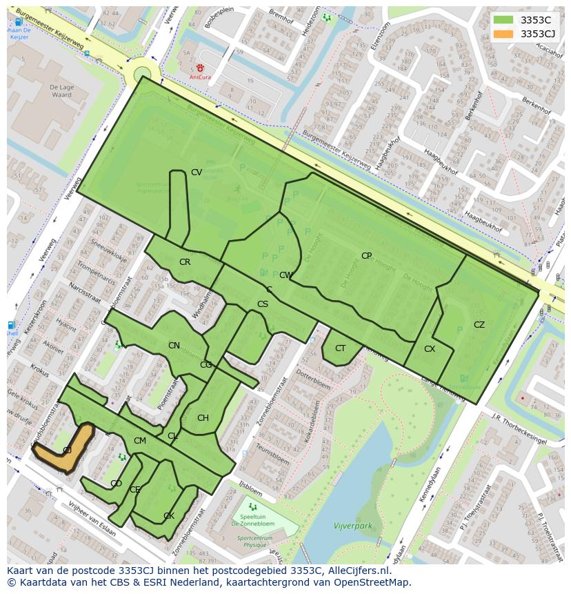 Afbeelding van het postcodegebied 3353 CJ op de kaart.