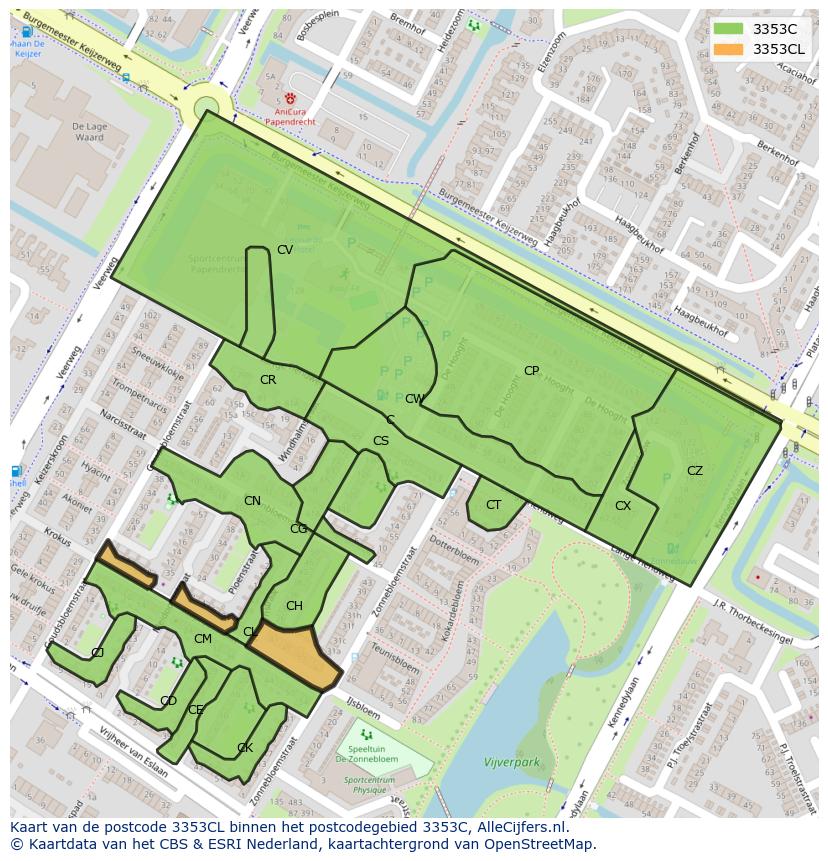 Afbeelding van het postcodegebied 3353 CL op de kaart.