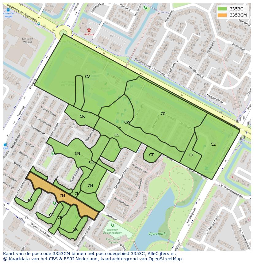 Afbeelding van het postcodegebied 3353 CM op de kaart.