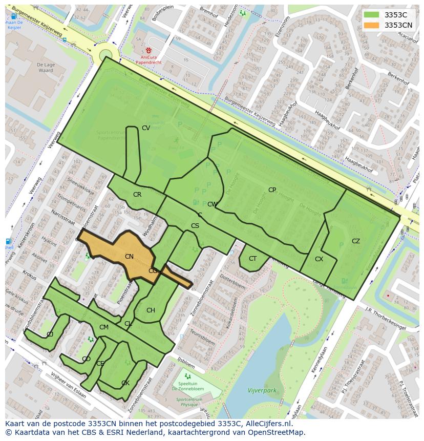 Afbeelding van het postcodegebied 3353 CN op de kaart.
