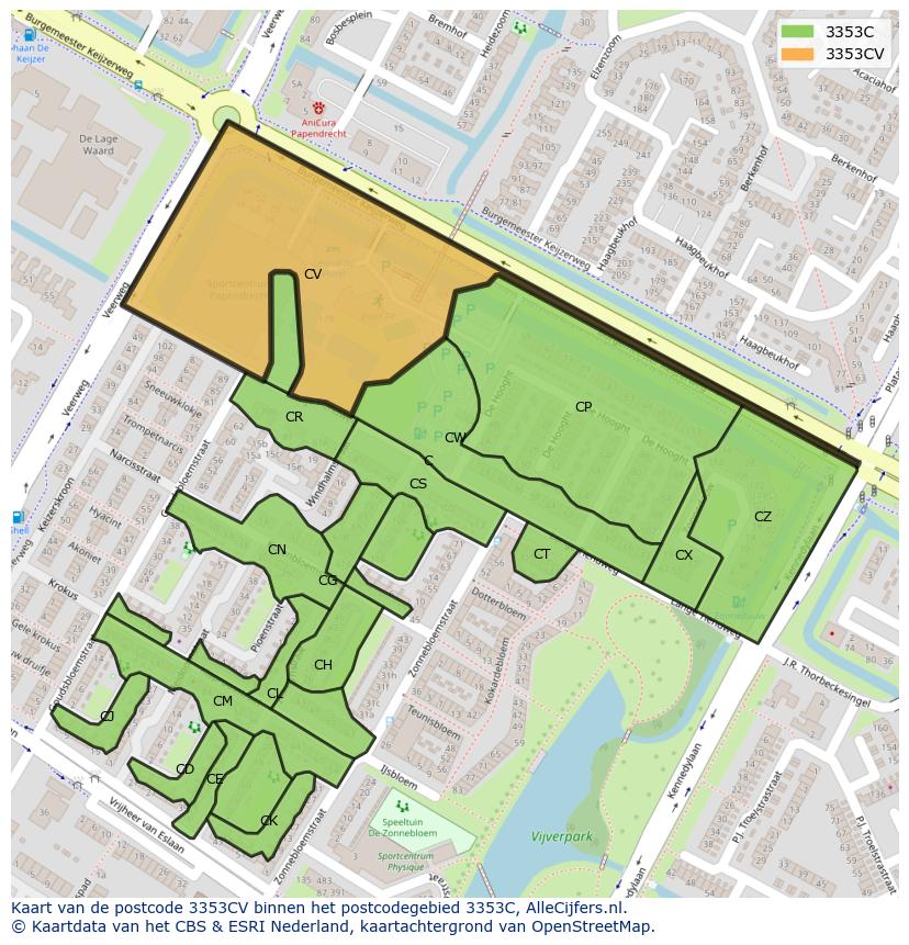 Afbeelding van het postcodegebied 3353 CV op de kaart.