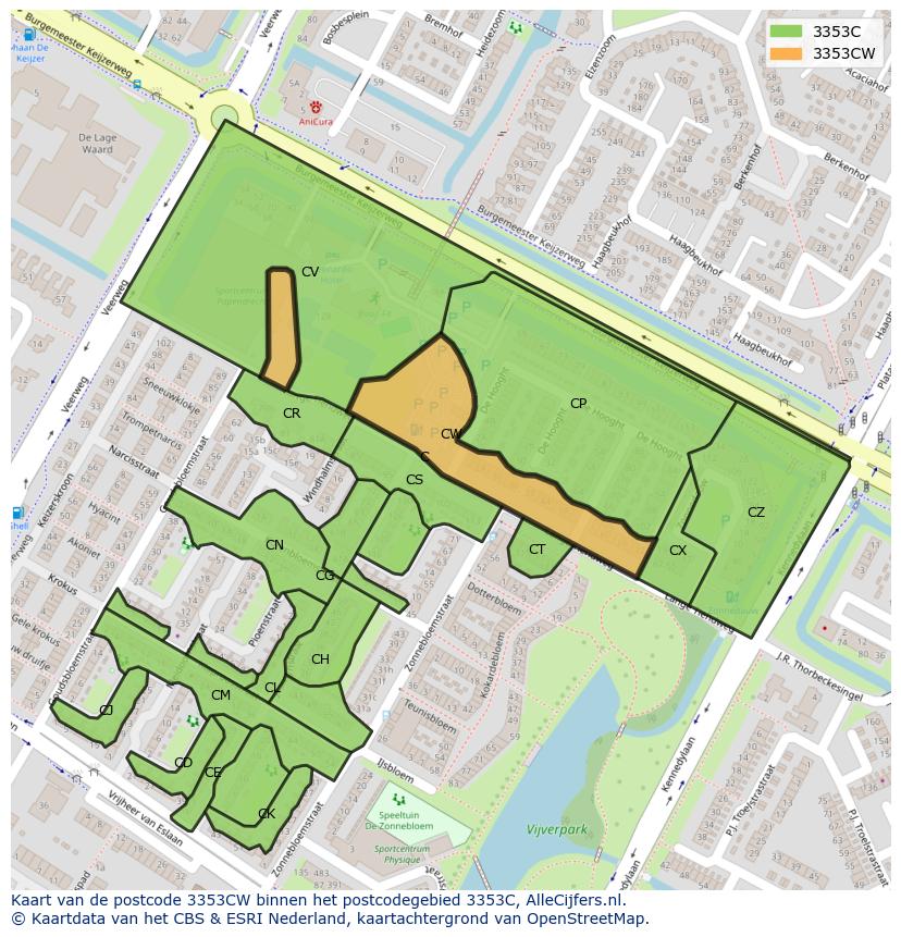 Afbeelding van het postcodegebied 3353 CW op de kaart.