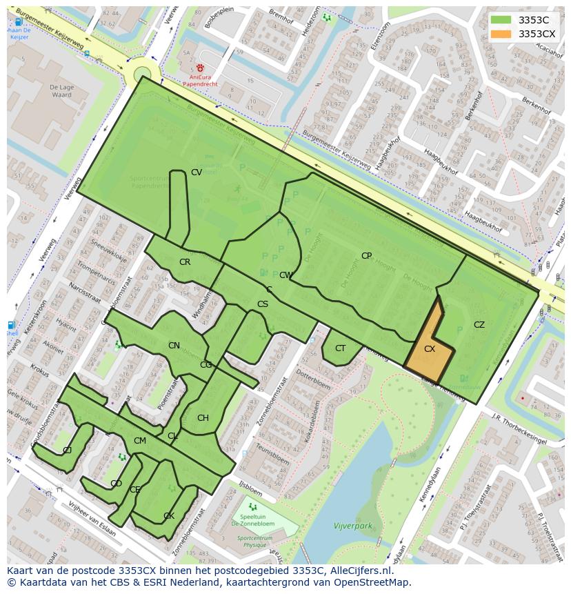 Afbeelding van het postcodegebied 3353 CX op de kaart.