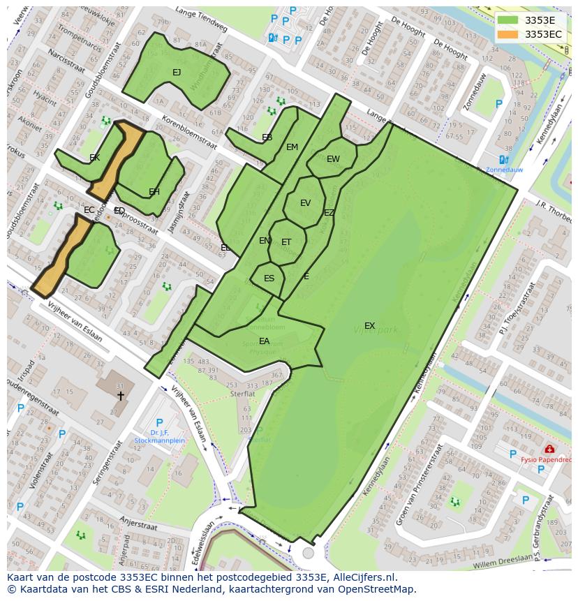 Afbeelding van het postcodegebied 3353 EC op de kaart.