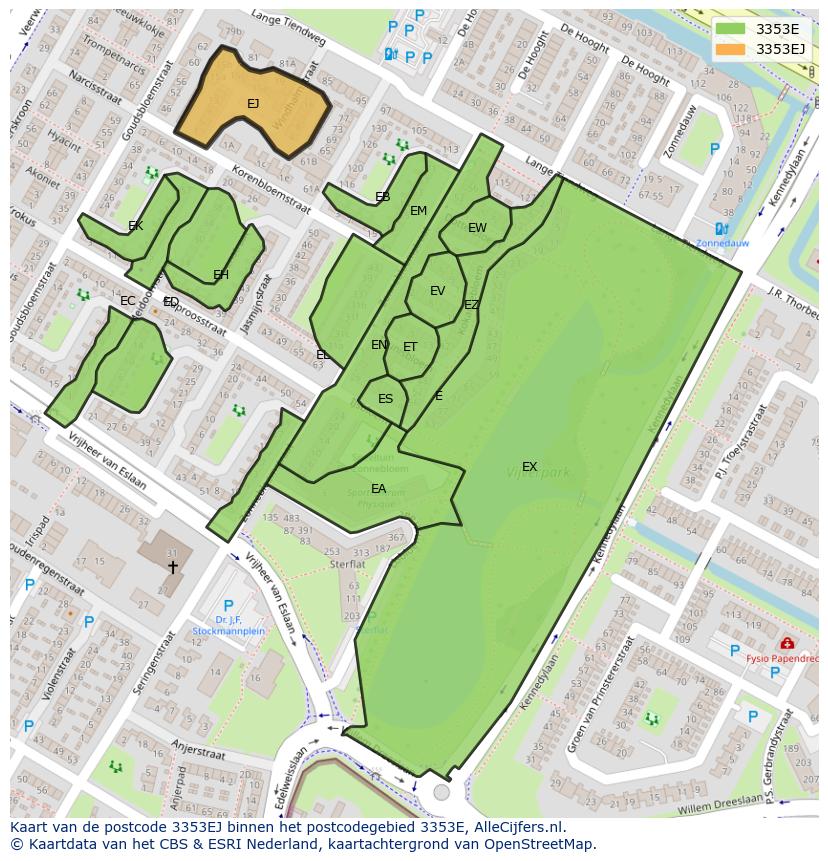 Afbeelding van het postcodegebied 3353 EJ op de kaart.