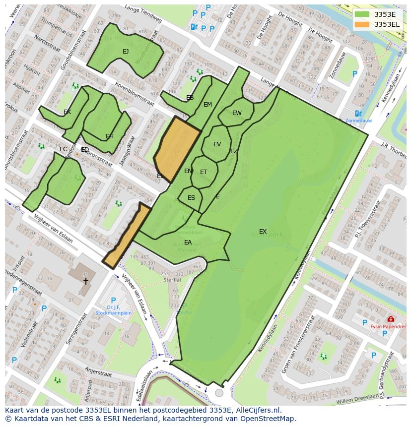 Afbeelding van het postcodegebied 3353 EL op de kaart.