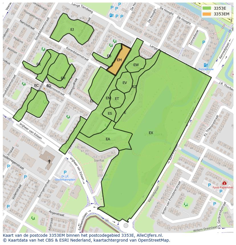 Afbeelding van het postcodegebied 3353 EM op de kaart.