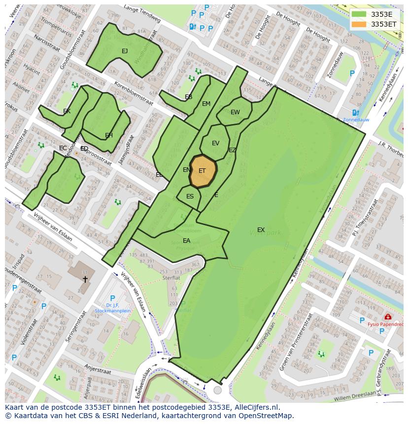 Afbeelding van het postcodegebied 3353 ET op de kaart.
