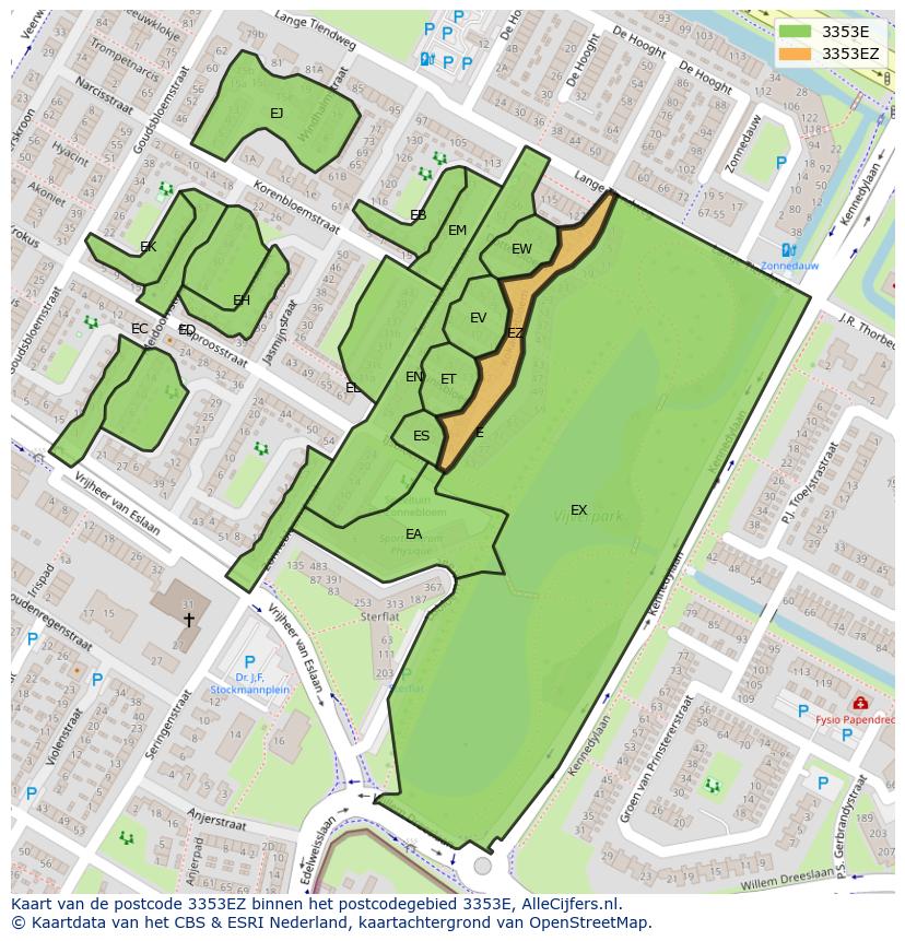 Afbeelding van het postcodegebied 3353 EZ op de kaart.