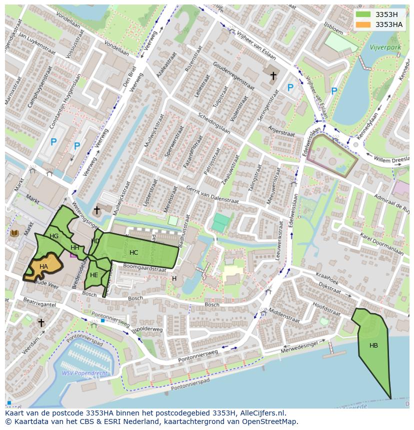 Afbeelding van het postcodegebied 3353 HA op de kaart.