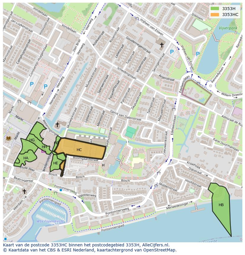 Afbeelding van het postcodegebied 3353 HC op de kaart.