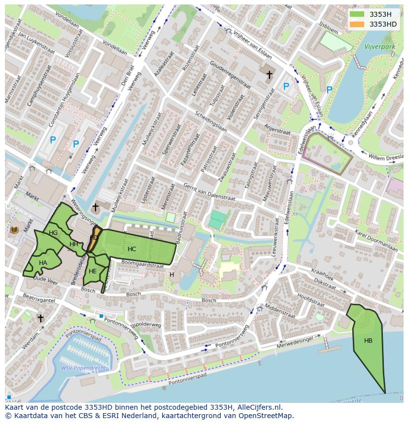 Afbeelding van het postcodegebied 3353 HD op de kaart.
