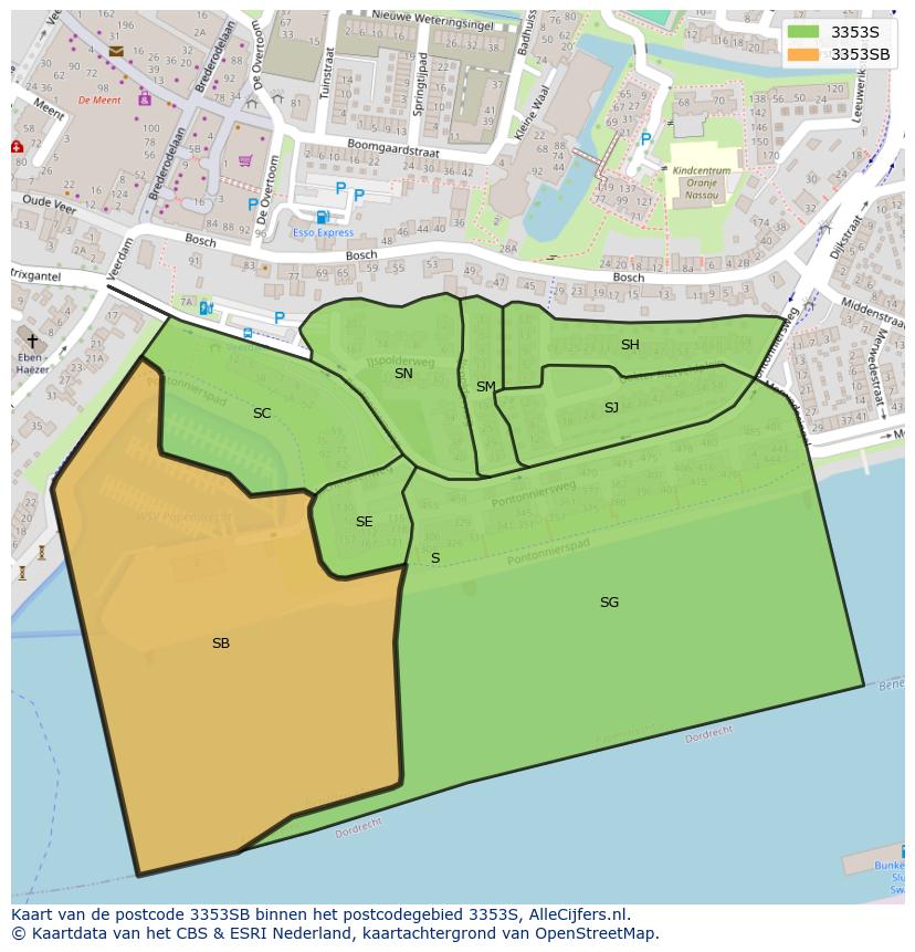 Afbeelding van het postcodegebied 3353 SB op de kaart.