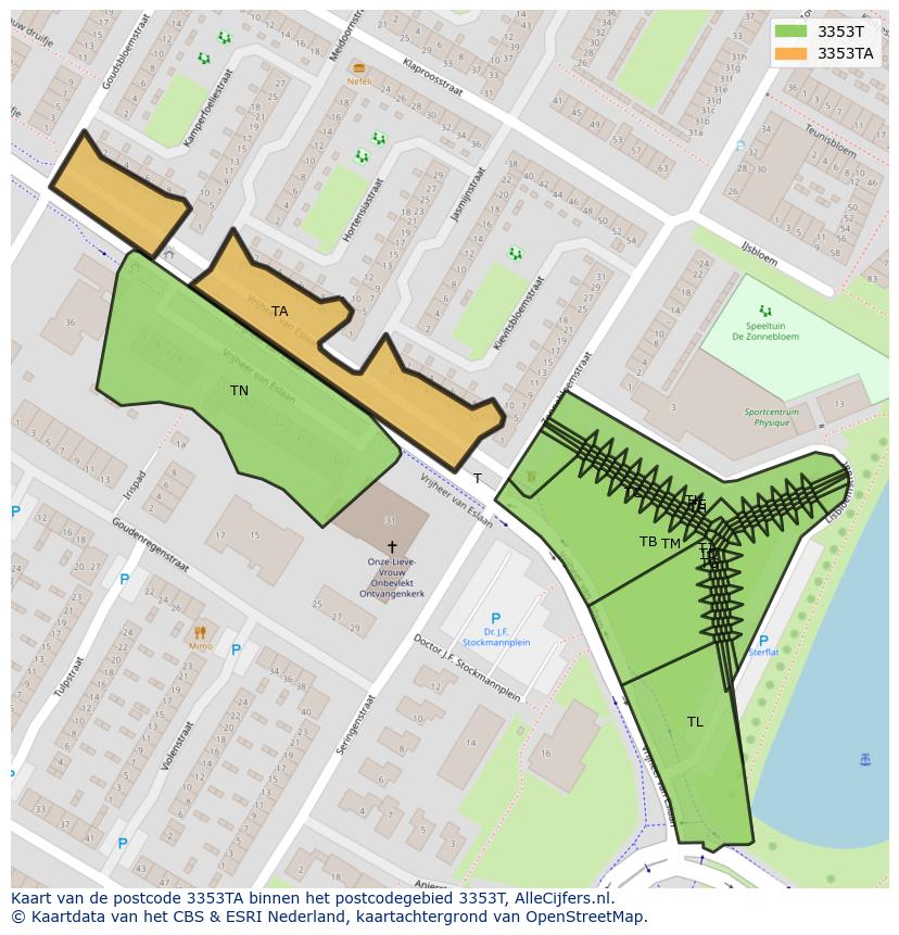 Afbeelding van het postcodegebied 3353 TA op de kaart.
