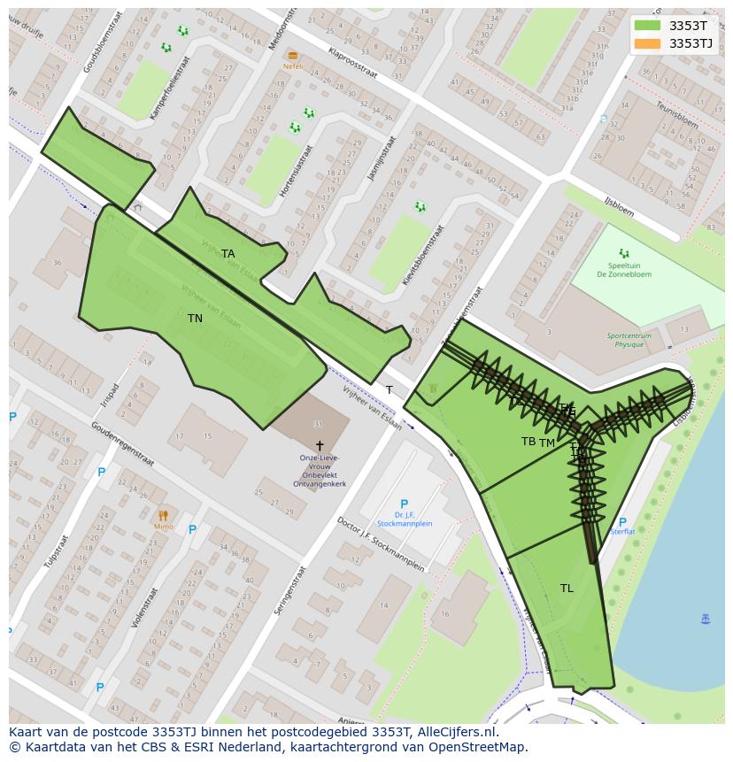 Afbeelding van het postcodegebied 3353 TJ op de kaart.