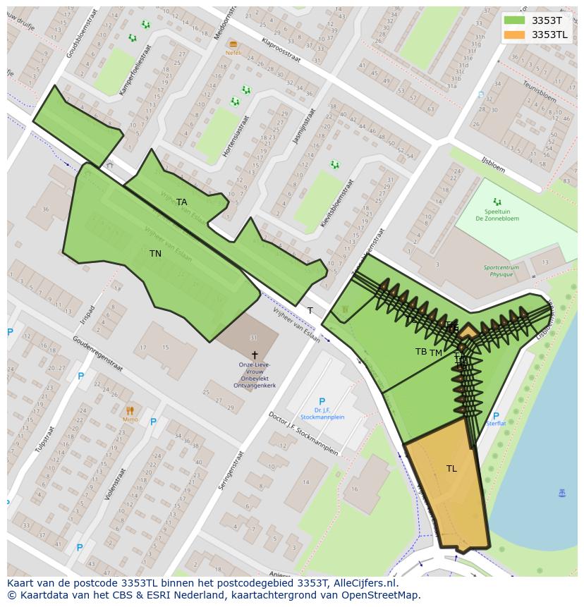 Afbeelding van het postcodegebied 3353 TL op de kaart.