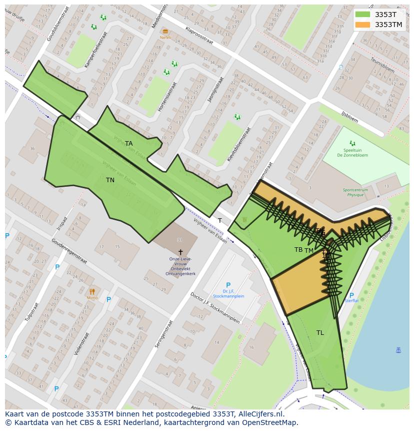 Afbeelding van het postcodegebied 3353 TM op de kaart.